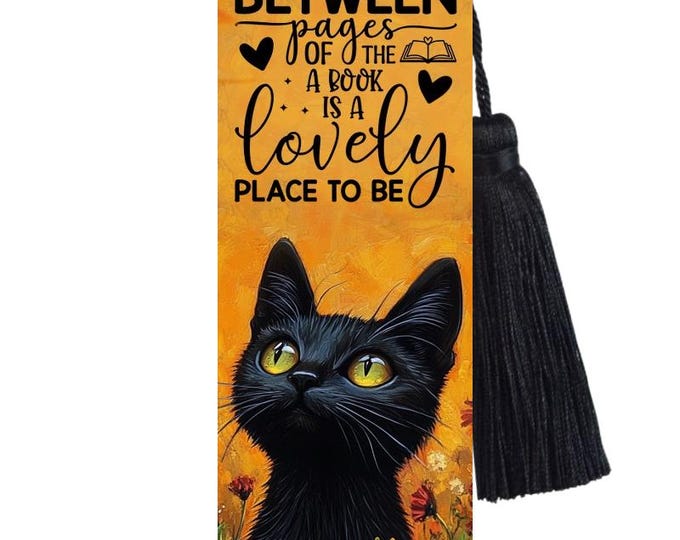 Sweet Little Black Cat Metal Bookmark with Tassel: Funny Reader Gift