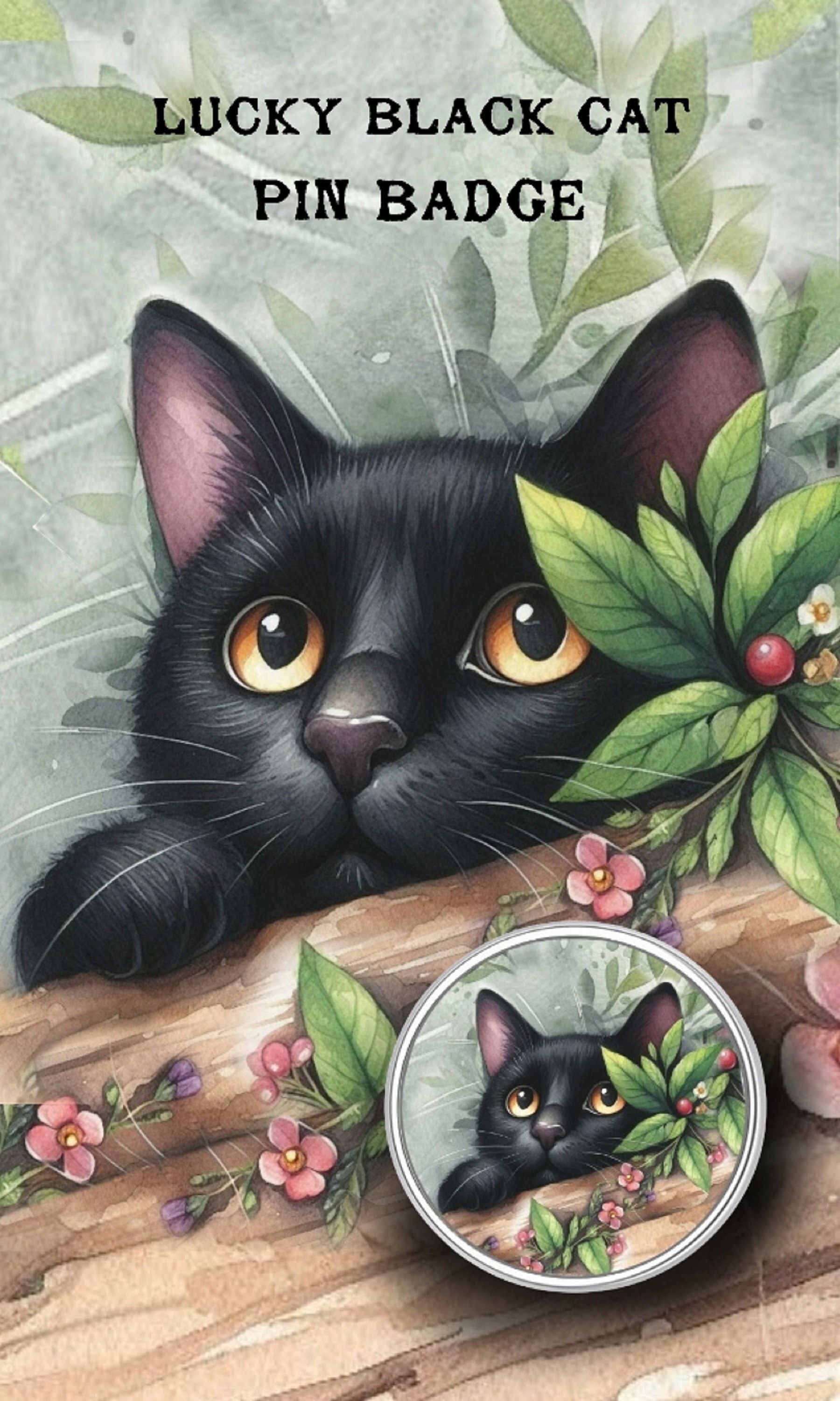 Metal Pin Badge - Lucky Black Cat - Cat Pin Badge - Etsy