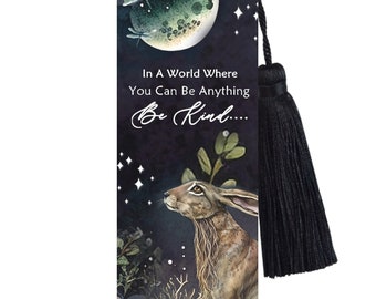 Large Metal Bookmark With Tassel - Mystic Hare & Moon - Be Kind Quote