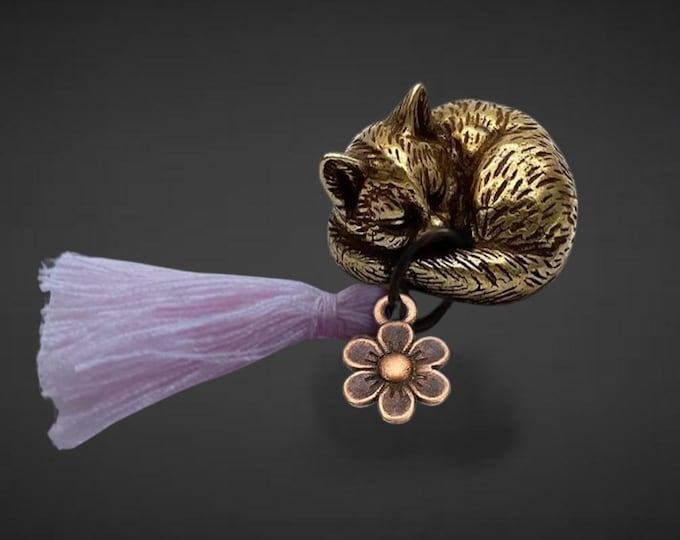 Brass Lucky Charm Cat - Dreamer - Brass Cat, Charm & Tassel - With Bag and Card