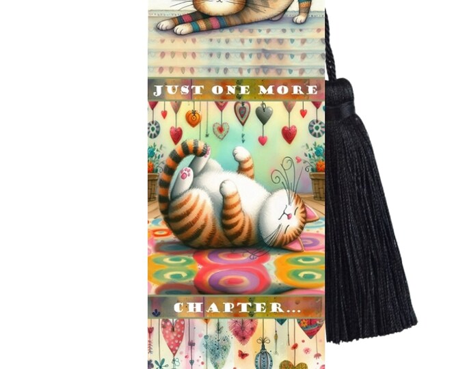 Large Metal Bookmark With Tassel - Quirky Cats - Just One More Chapter