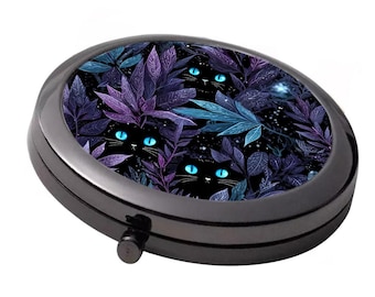 Blue Eyes Cat Compact Mirror - Smoke Black Double Mirror, 7cm