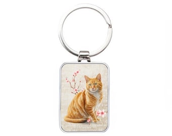 Silver Metal Keyring - Ginger Cat