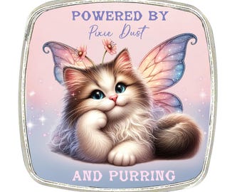 Cat Magnet - Chrome Finish Large Magnet - Fairy Cat - Powered By Pixie Dust & Purrs