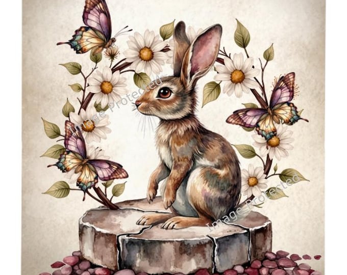 Hanging Metal Sign - Rabbit & Butterflies - It's not what we have in life, but who we have that matters