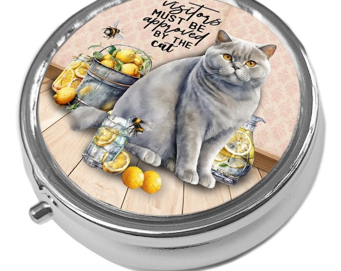 British Shorthair Cat Pill Box: Visitors Approved Metal Trinket Box