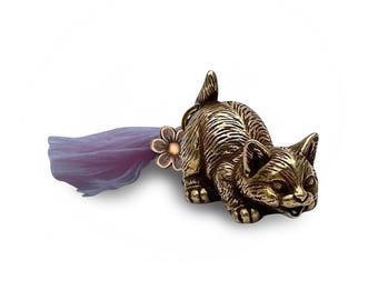 Brass Lucky Cat Charm with Tassel - Includes Bag & Card