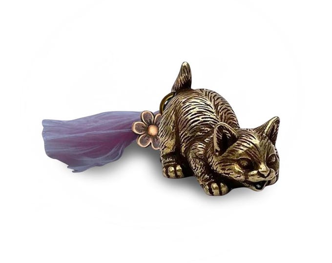 Brass Lucky Cat Charm with Tassel - Includes Bag & Card