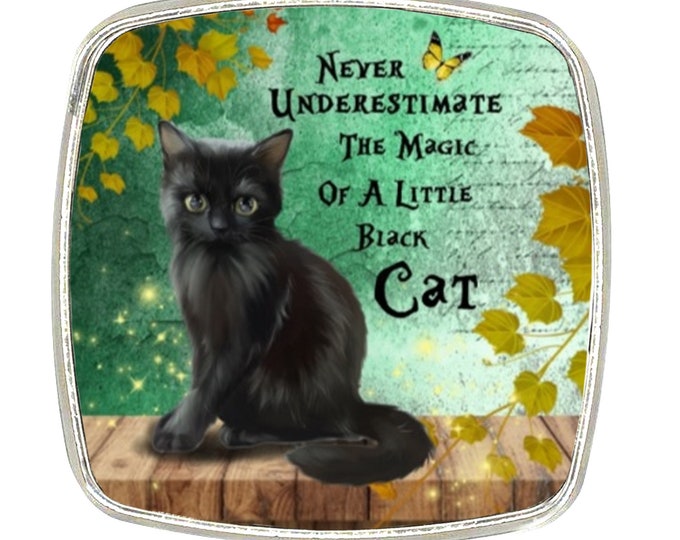 Cat Magnet - Chrome Finish Large Magnet - Black Cat, The Magic of a Little Black cat