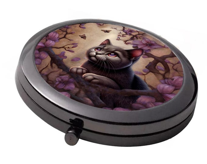 Courage Kitten - Smoke Black - Large Double Compact Mirror