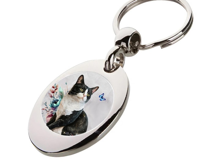 Trolly Keyring/Key Token - Cat Keyring - Black & White Cat - Tuxedo Cat