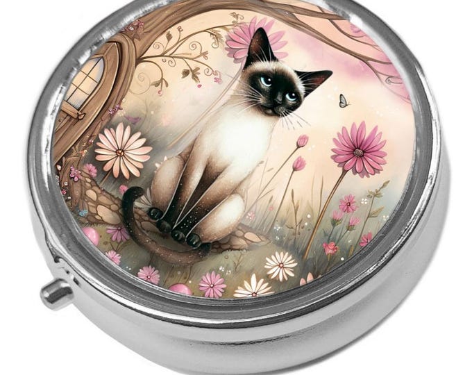Black Cat, & Purple Flowers - Whimsical Chocolate Siamese Cat