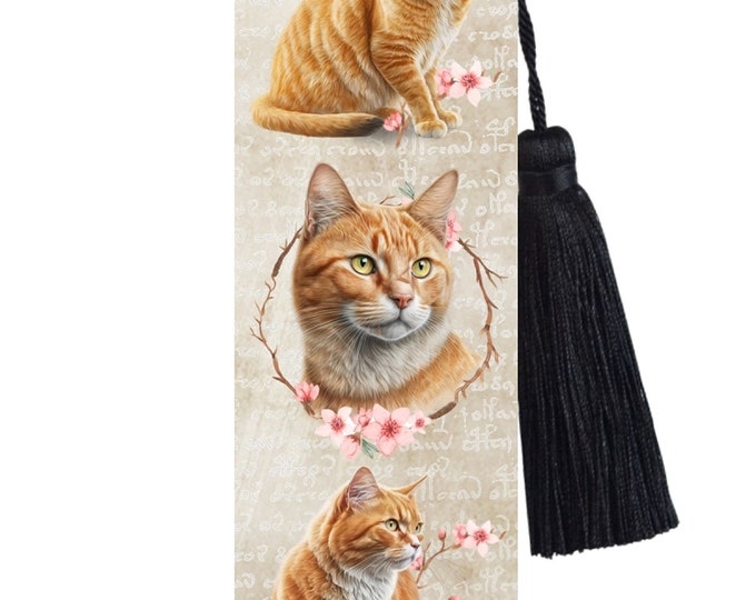 Large Metal Bookmark With Tassel - Ginger Cats