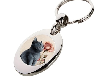 Cat & Rose Trolley Keyring: Shopping Cart Token