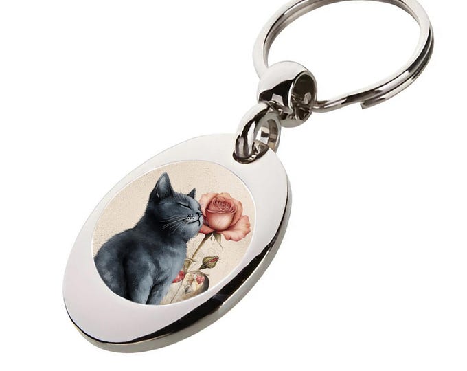 Trolly Keyring/Key Token - Cat Keyring - Black Cat & Rose