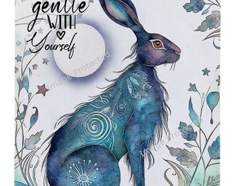 Hanging Metal Sign - Mystic Hare - Motivational Quote, Be Gentle With Yourself