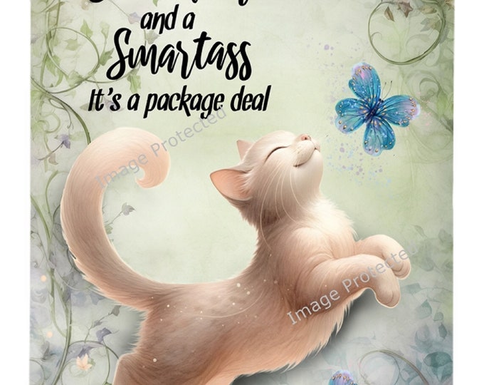Whimsical Cat Sign -  Hanging Metal Sign - Motivational Quote - I'm a sweetheart and smartass..