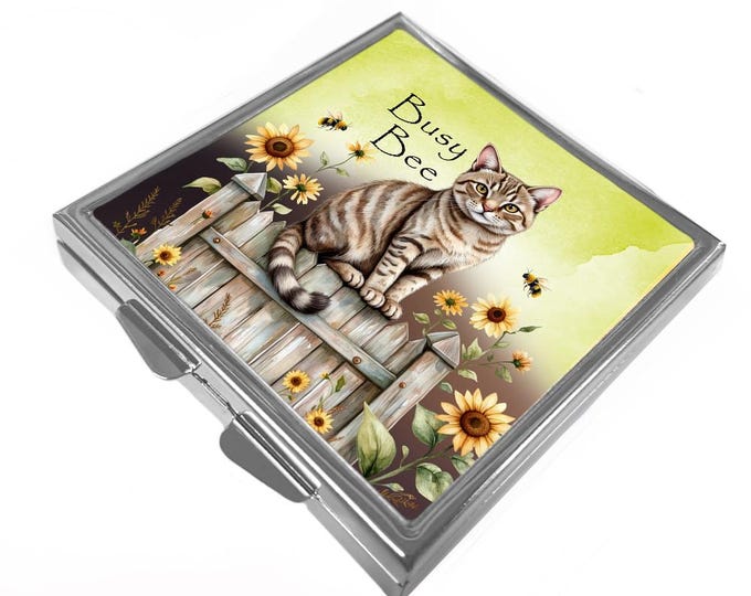 Square Pill/Trinket Box - Tabby Cat - Busy Bee