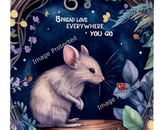 Hanging Metal Sign - Mouse and Ladybug - Motivational Quote, Spread love wherever you go..