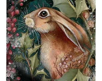 Christmas Brown Hare: Inspirational Art, Handmade Home Decor