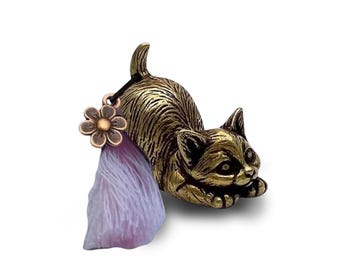 Brass Lucky Cat Charm with Tassel - Includes Bag & Card