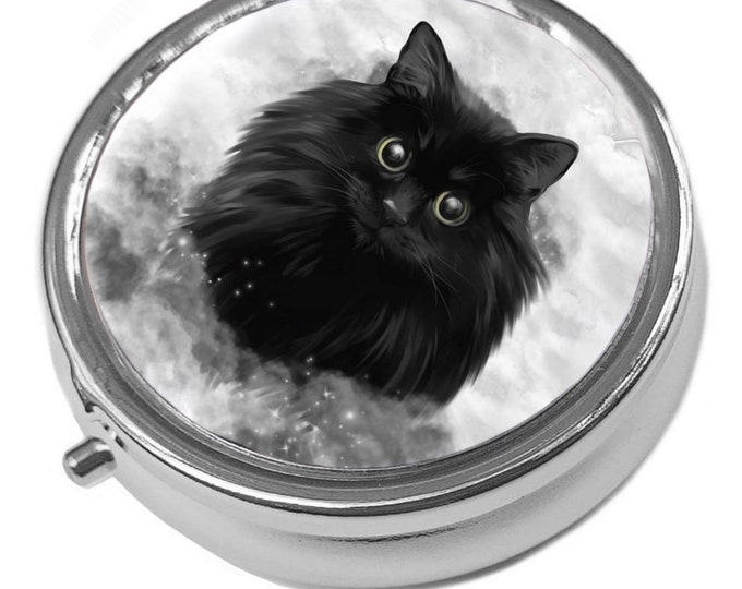 Storm - Black Cat Themed - Round  Pill / Trinket Box