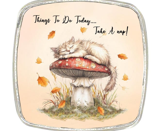 Sleeping Cat Magnet: Chrome Finish, Mushroom The Napping cat