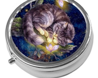 Cat nao on Mystic Tree Cat Pill Box: Metal Trinket Storage