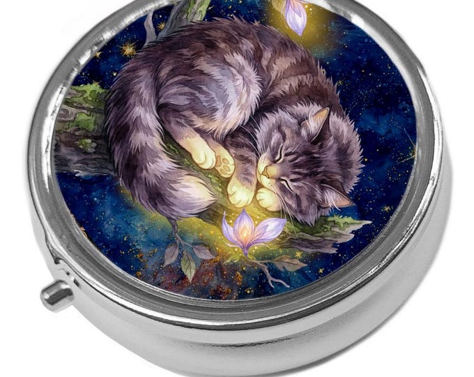 Cat nao on Mystic Tree Cat Pill Box: Metal Trinket Storage