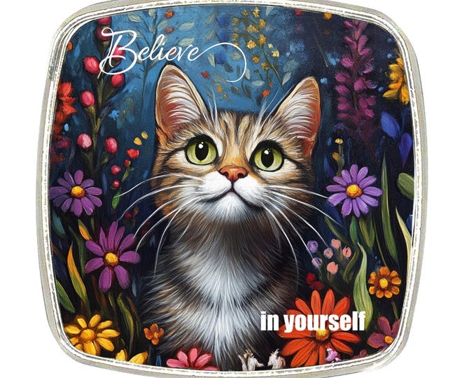 Chrome Magnet: Large, Strong - Tabby Cat Among Flowers