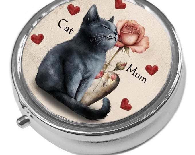 Cat Mum Pill Box: Metal Trinket Case
