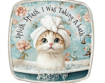 Cat Magnet - Chrome Finish Large Magnet - Bath Cat Magnet