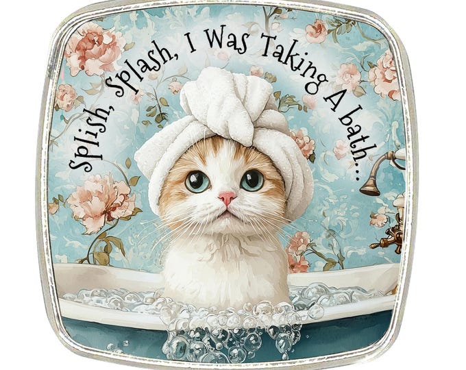 Cat Magnet - Chrome Finish Large Magnet - Bath Cat Magnet