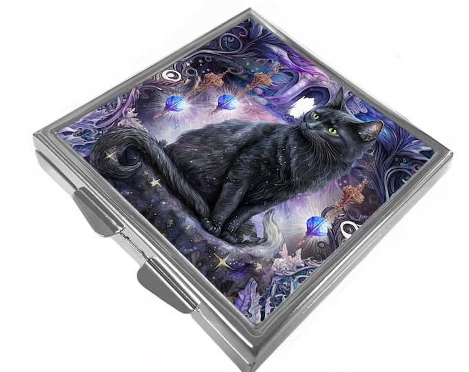 Square Pill/Trinket Box - Black Cat - Whisper
