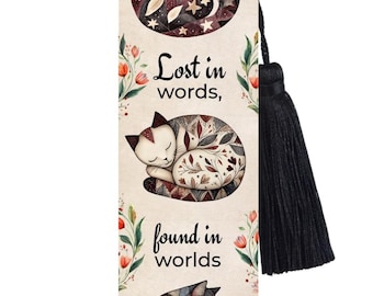 Large Metal Bookmark With Tassel - Folkart Cats
