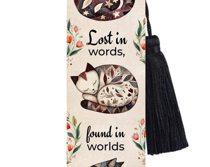 Large Metal Bookmark With Tassel - Folkart Cats