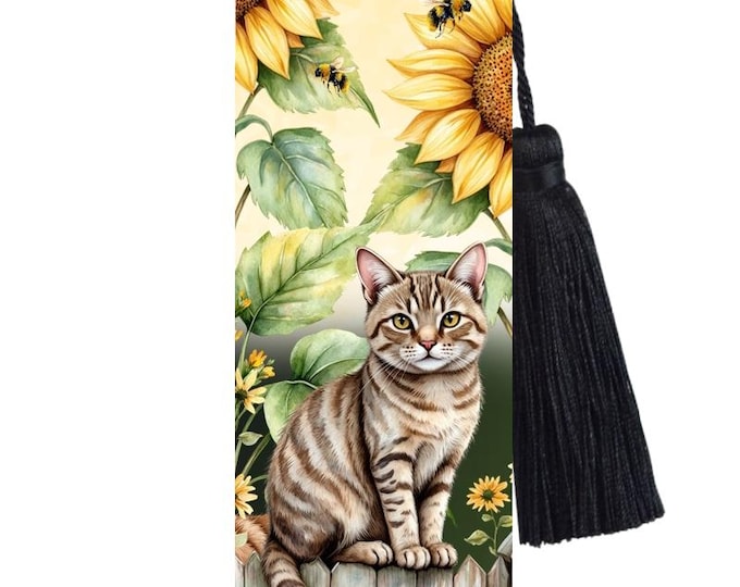 Large Metal Bookmark With Tassel - Tabby Cat - Busy Bee Bookmark