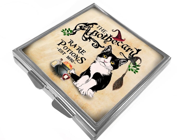 Black Cat - Slim Silver Compact Mirror (Square) - The Apothecary