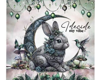 Hanging Metal Sign - Gothic Bunny - Motivational Quote, I decide my vibe..
