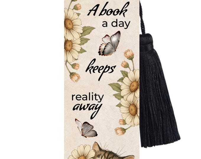 Large Metal Bookmark With Tassel - Tabby Cat & Flower Bookmark - Daisy