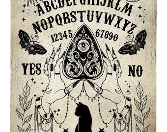 Black Cat Ouija Metal Sign: Handmade Magic Wall Decor (20cm x 15cm)