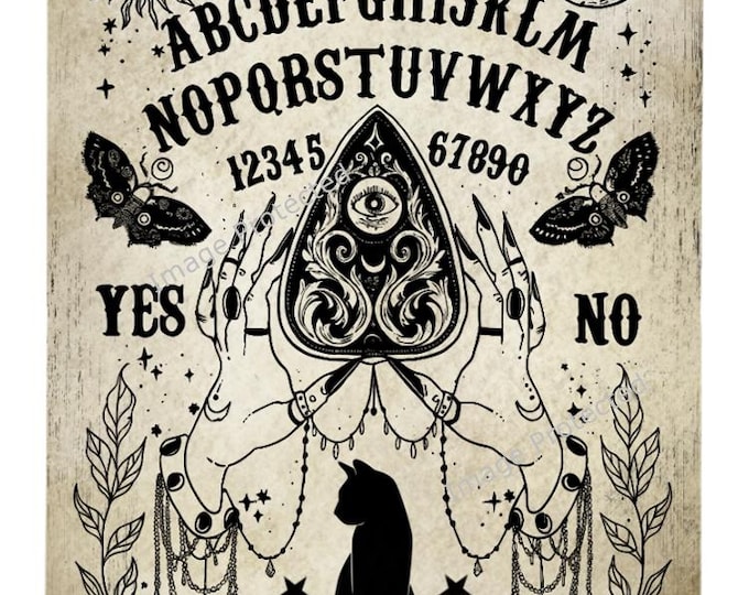 Black Cat Ouija Metal Sign: Handmade Magic Wall Decor (20cm x 15cm)