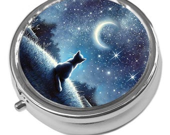 Moongazing Cat Pill Box: Metal Trinket Storage