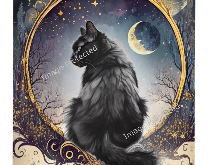 Hanging Metal Sign - Mystic Celestial Cat - Motivational Quote - Letting Go