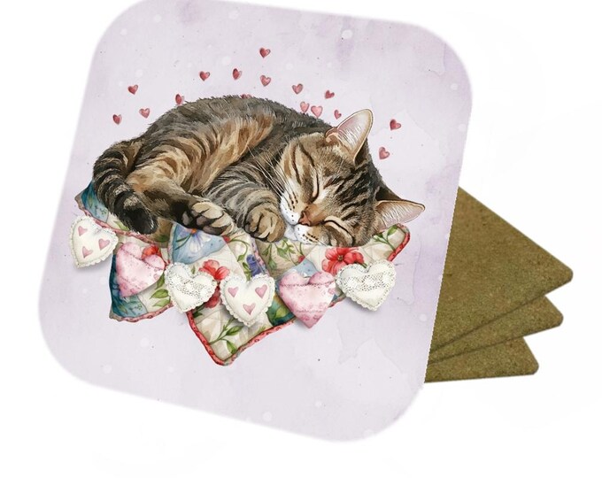 Set Of 4 - Cat Coasters - Cork Backed Coasters - The Tabby Cat