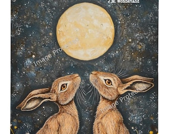 Handmade Moongazing Hares Metal Sign: Motivational Quote Art