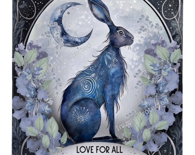 Hanging Metal Sign - Mystic Hare - Motivational Quote, Love For All, Hate For None