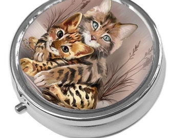 Best Friends -  Cat Themed - Round  Pill / Trinket Box
