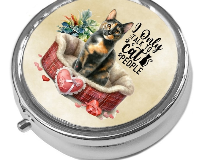 Tortoiseshell Kitten Pill Box: Metal Cat Trinket Box