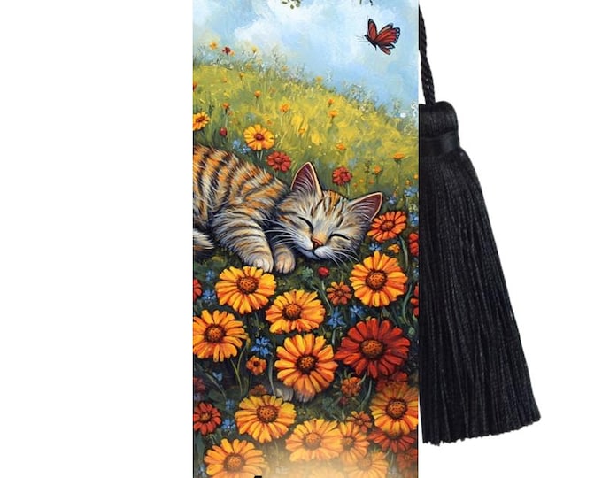 Tabby Cat Metal Bookmark: Unique Reader Gift with Tassel